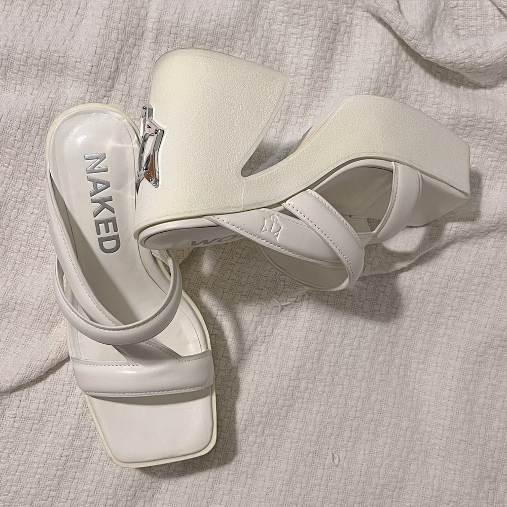 Naked Wolfe Cream Platform Sandals w/Box